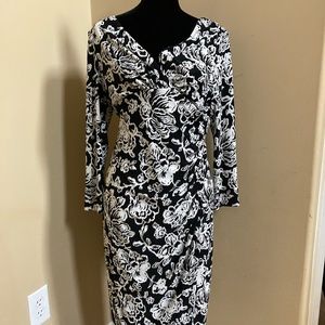 Ralph Lauren Black and White V-neck Pleated  Dress